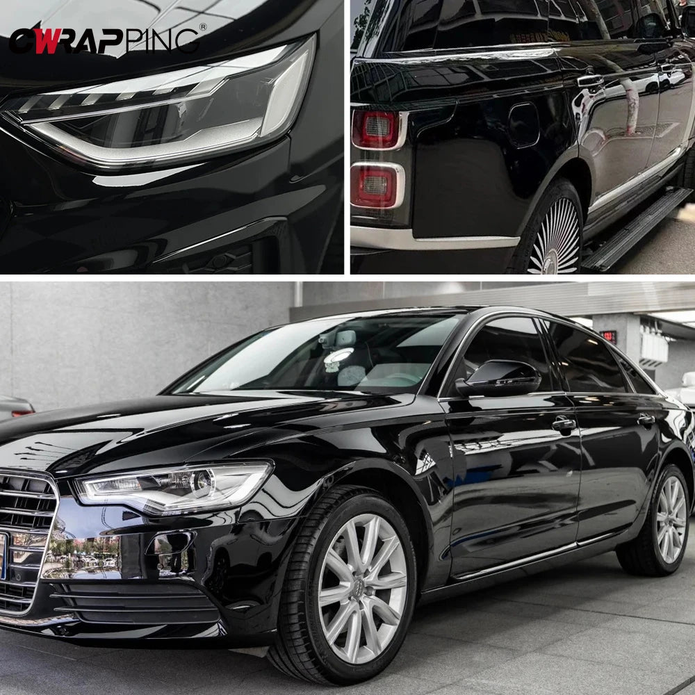 PET Glossy Black Vinyl Wrap Film Self Adhesive Waterproof Color Changing Car Sticker for Bike Scooter Motorcycle Car Accessories