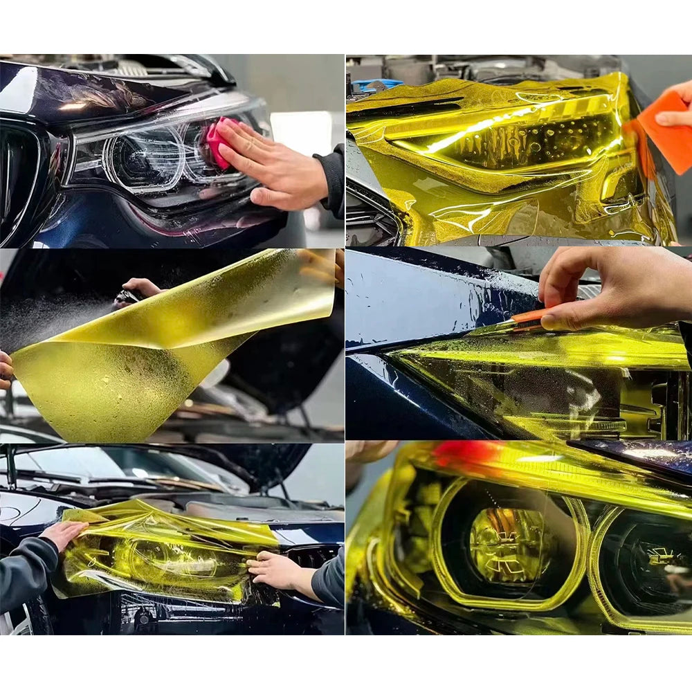 Yellow Auto Car Light Headlight Taillight Tint Vinyl Film Sticker Easy Stick Motorcycle Waterproof Film Diy Whole Car Decoration