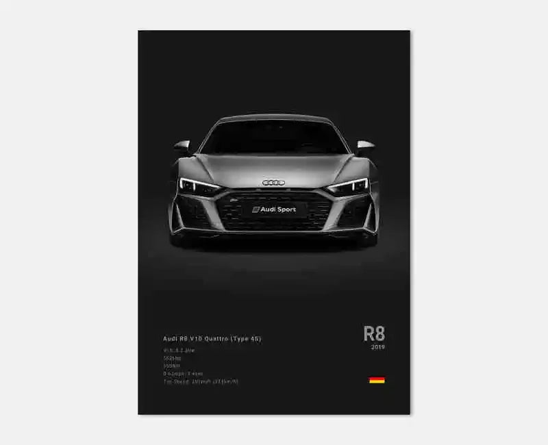 German Luxury Cars Photography Poster – Audi RS3, R8, GTR, C8 Supercar & SUV Canvas Wall Art for Home & Office Decor