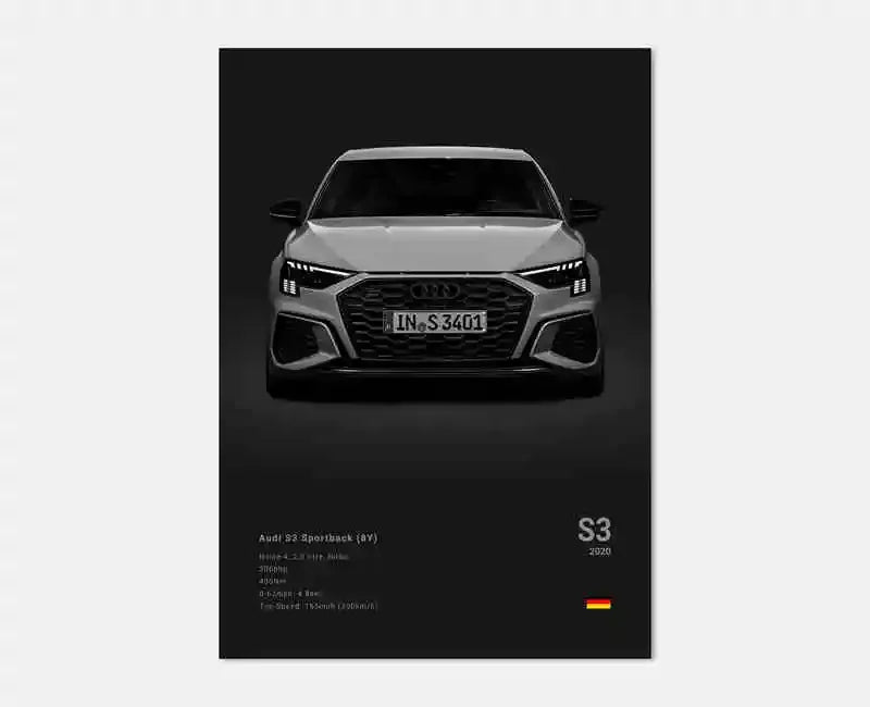 German Luxury Cars Photography Poster – Audi RS3, R8, GTR, C8 Supercar & SUV Canvas Wall Art for Home & Office Decor