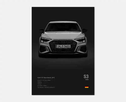 German Luxury Cars Photography Poster – Audi RS3, R8, GTR, C8 Supercar & SUV Canvas Wall Art for Home & Office Decor