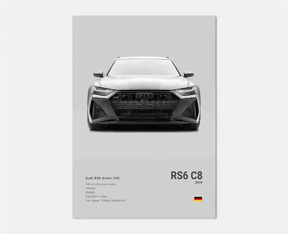 German Luxury Cars Photography Poster – Audi RS3, R8, GTR, C8 Supercar & SUV Canvas Wall Art for Home & Office Decor