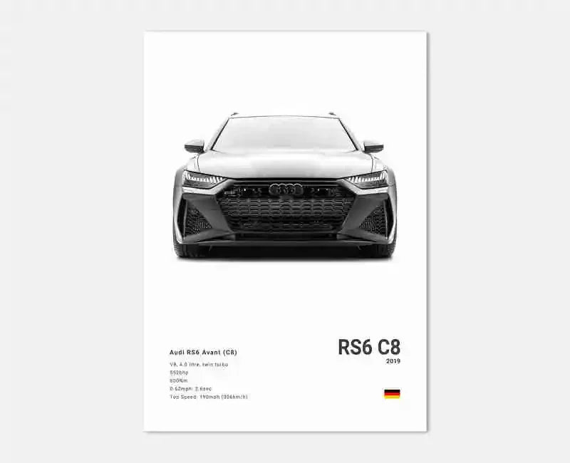 German Luxury Cars Photography Poster – Audi RS3, R8, GTR, C8 Supercar & SUV Canvas Wall Art for Home & Office Decor