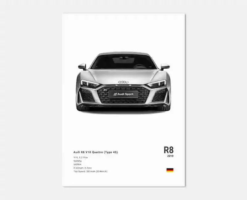 German Luxury Cars Photography Poster – Audi RS3, R8, GTR, C8 Supercar & SUV Canvas Wall Art for Home & Office Decor