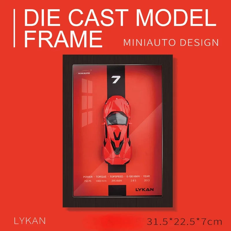 Limited Edition Car Model Photo Frame -
1:32 Scale Porsche 911, LP780-4, Veyron, Camaro, AE86, Lykan 3D Stereoscopic Alloy collectibles