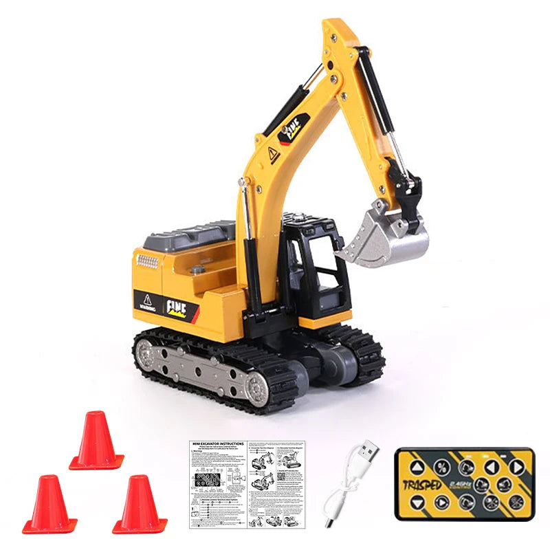 1/64 Mini RC Excavator Children's Toy Desktop Remote Control Truck Simulation Alloy Engineering Vehicle Toys Car Christmas Gifts