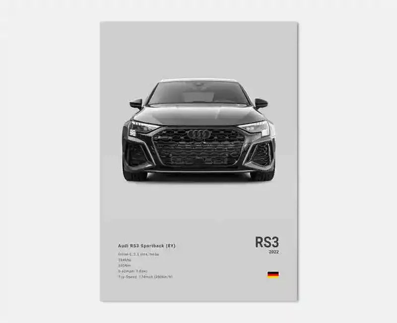 German Luxury Cars Photography Poster – Audi RS3, R8, GTR, C8 Supercar & SUV Canvas Wall Art for Home & Office Decor