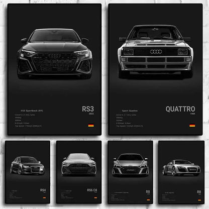 German Luxury Cars Photography Poster – Audi RS3, R8, GTR, C8 Supercar & SUV Canvas Wall Art for Home & Office Decor