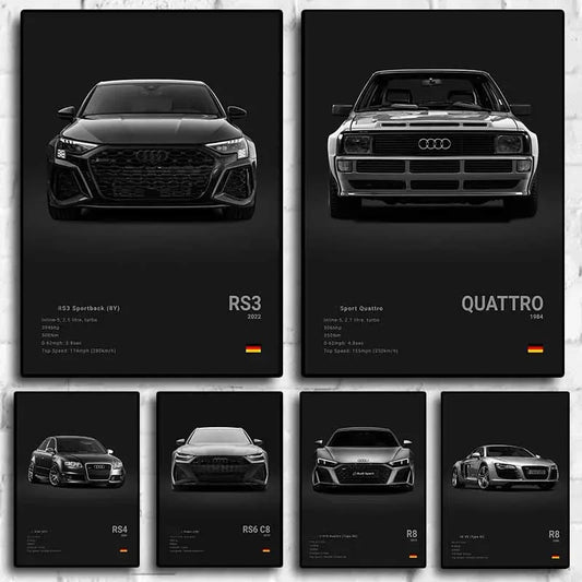 German Luxury Cars Photography Poster – Audi RS3, R8, GTR, C8 Supercar & SUV Canvas Wall Art for Home & Office Decor