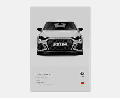German Luxury Cars Photography Poster – Audi RS3, R8, GTR, C8 Supercar & SUV Canvas Wall Art for Home & Office Decor