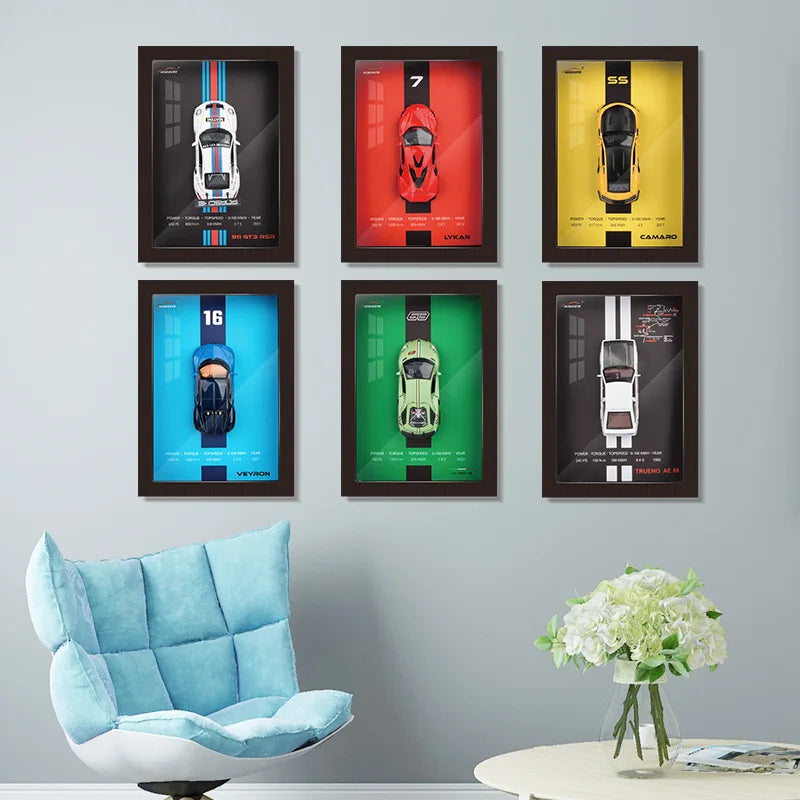 Limited Edition Car Model Photo Frame -
1:32 Scale Porsche 911, LP780-4, Veyron, Camaro, AE86, Lykan 3D Stereoscopic Alloy collectibles