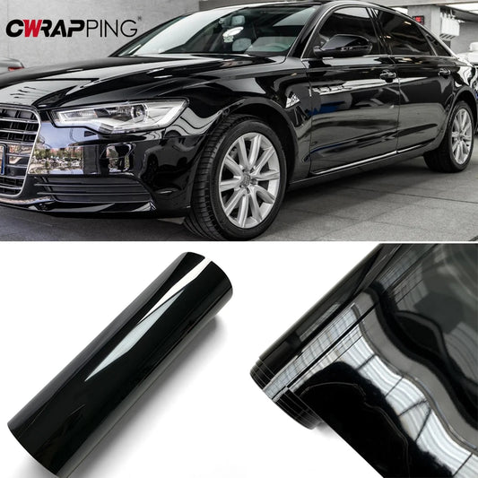 PET Glossy Black Vinyl Wrap Film Self Adhesive Waterproof Color Changing Car Sticker for Bike Scooter Motorcycle Car Accessories