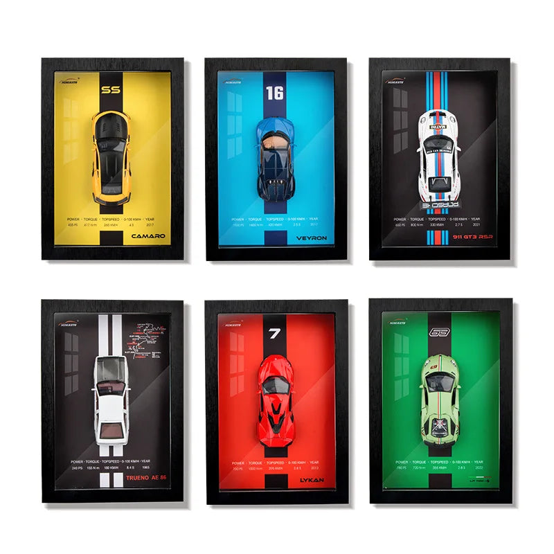 Limited Edition Car Model Photo Frame -
1:32 Scale Porsche 911, LP780-4, Veyron, Camaro, AE86, Lykan 3D Stereoscopic Alloy collectibles