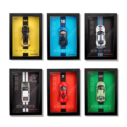 Limited Edition Car Model Photo Frame -
1:32 Scale Porsche 911, LP780-4, Veyron, Camaro, AE86, Lykan 3D Stereoscopic Alloy collectibles