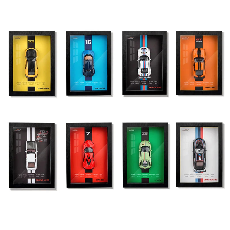 Limited Edition Car Model Photo Frame -
1:32 Scale Porsche 911, LP780-4, Veyron, Camaro, AE86, Lykan 3D Stereoscopic Alloy collectibles