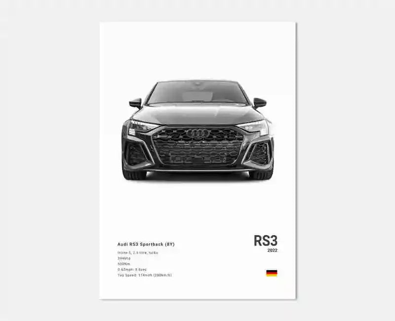 German Luxury Cars Photography Poster – Audi RS3, R8, GTR, C8 Supercar & SUV Canvas Wall Art for Home & Office Decor