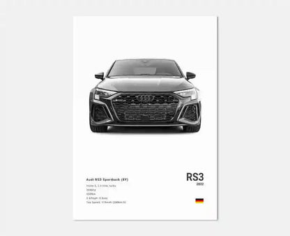 German Luxury Cars Photography Poster – Audi RS3, R8, GTR, C8 Supercar & SUV Canvas Wall Art for Home & Office Decor