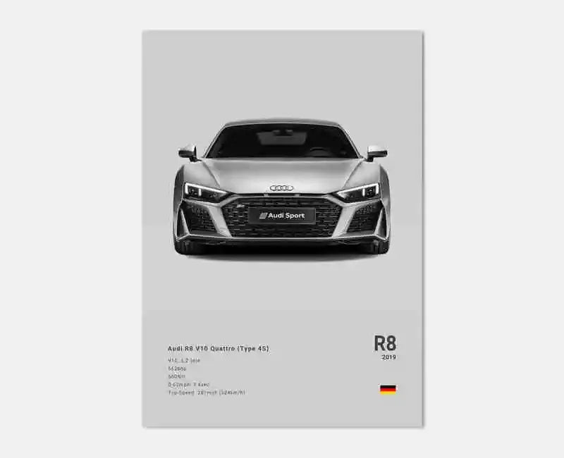 German Luxury Cars Photography Poster – Audi RS3, R8, GTR, C8 Supercar & SUV Canvas Wall Art for Home & Office Decor