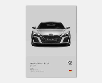German Luxury Cars Photography Poster – Audi RS3, R8, GTR, C8 Supercar & SUV Canvas Wall Art for Home & Office Decor